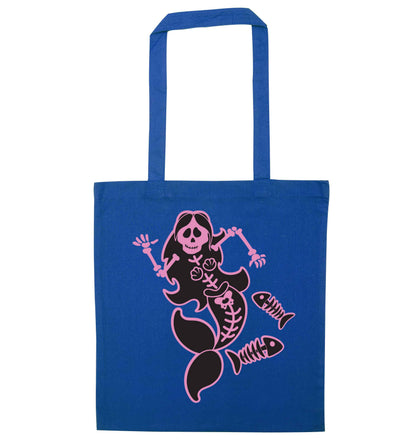 Skeleton mermaid blue tote bag