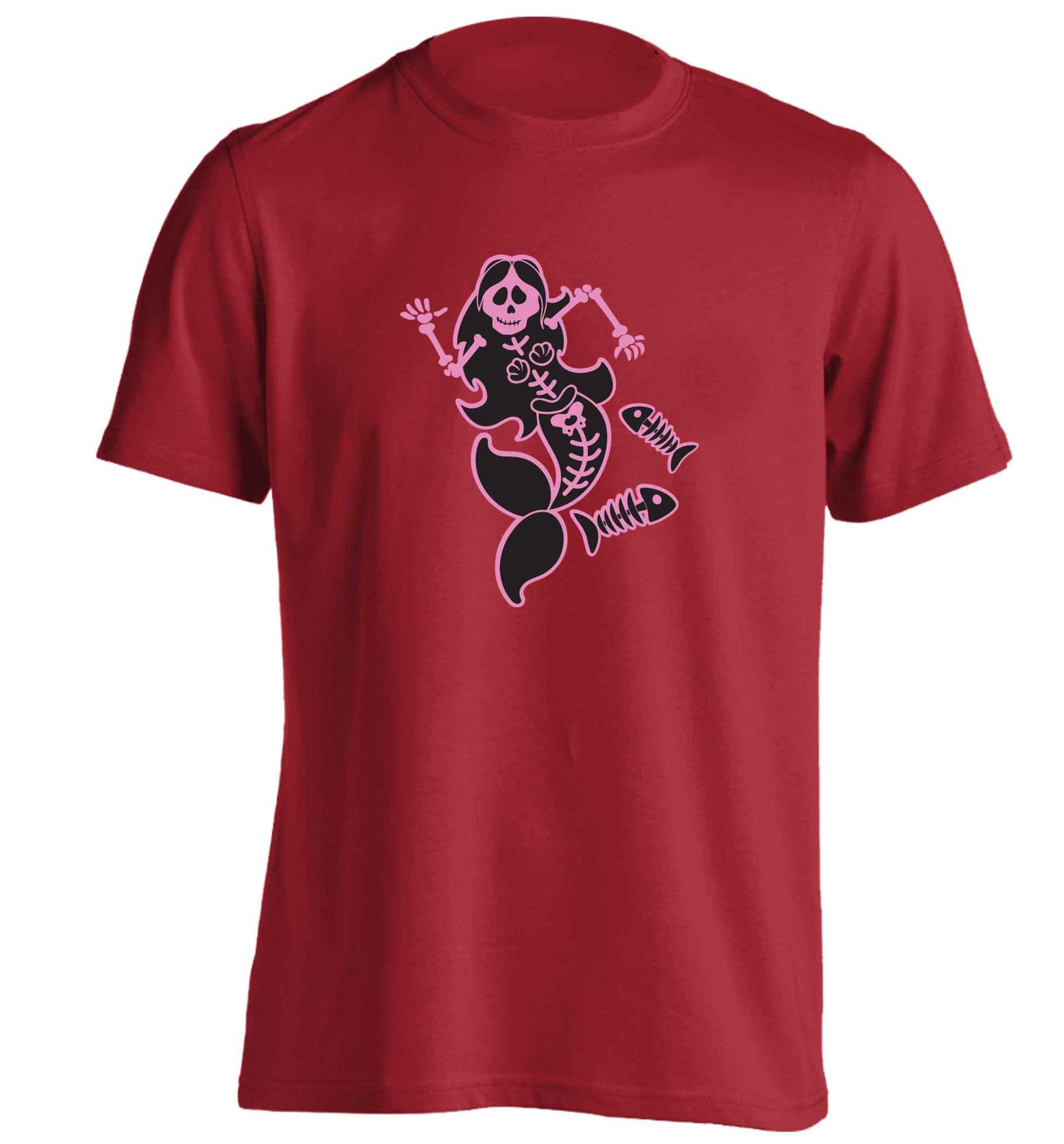 Skeleton mermaid adults unisex red Tshirt 2XL