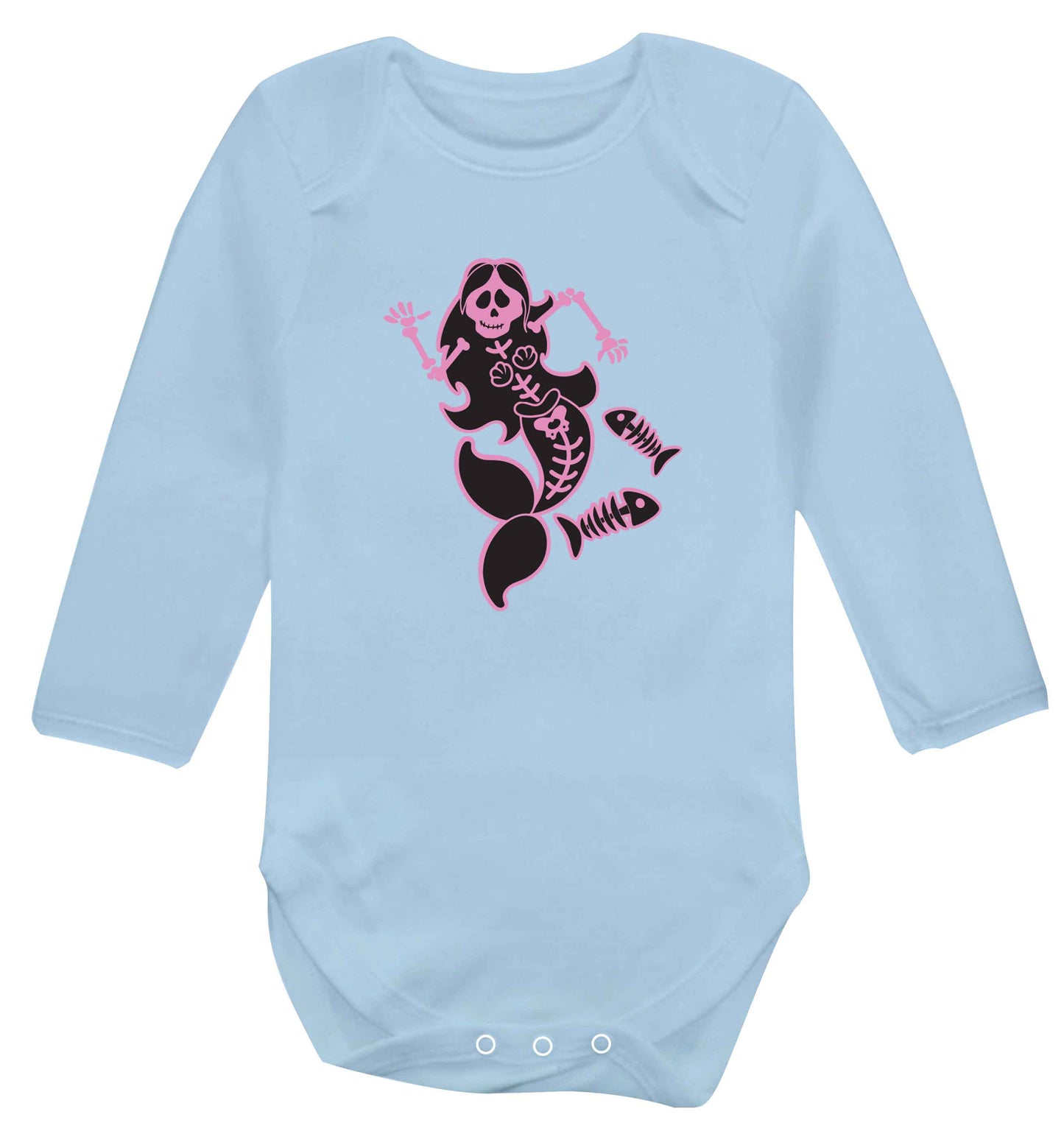 Skeleton mermaid baby vest long sleeved pale blue 6-12 months