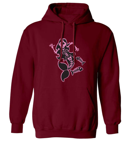 Skeleton mermaid adults unisex maroon hoodie 2XL