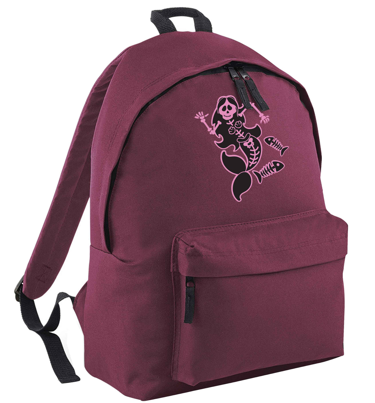 Skeleton mermaid maroon adults backpack