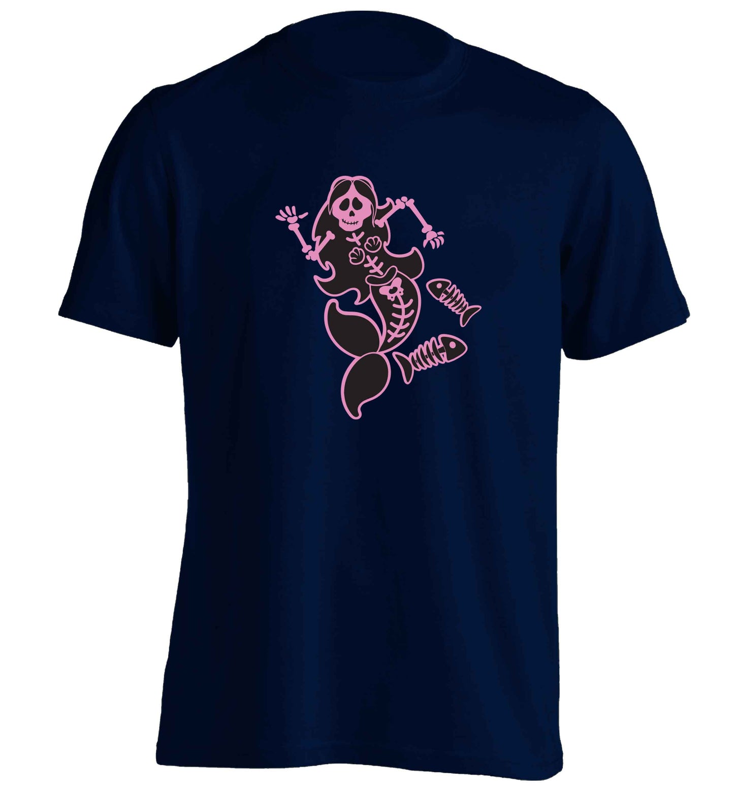 Skeleton mermaid adults unisex navy Tshirt 2XL