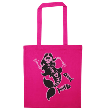 Skeleton mermaid pink tote bag
