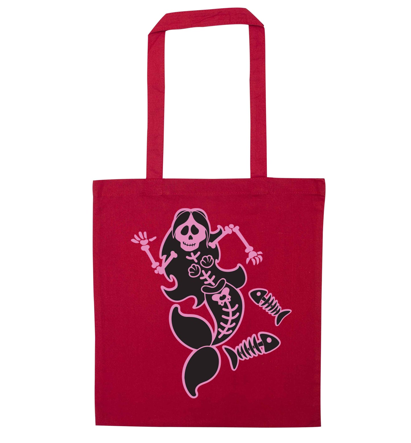 Skeleton mermaid red tote bag