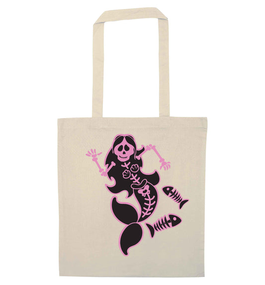 Skeleton mermaid natural tote bag