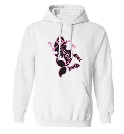 Skeleton mermaid adults unisex white hoodie 2XL