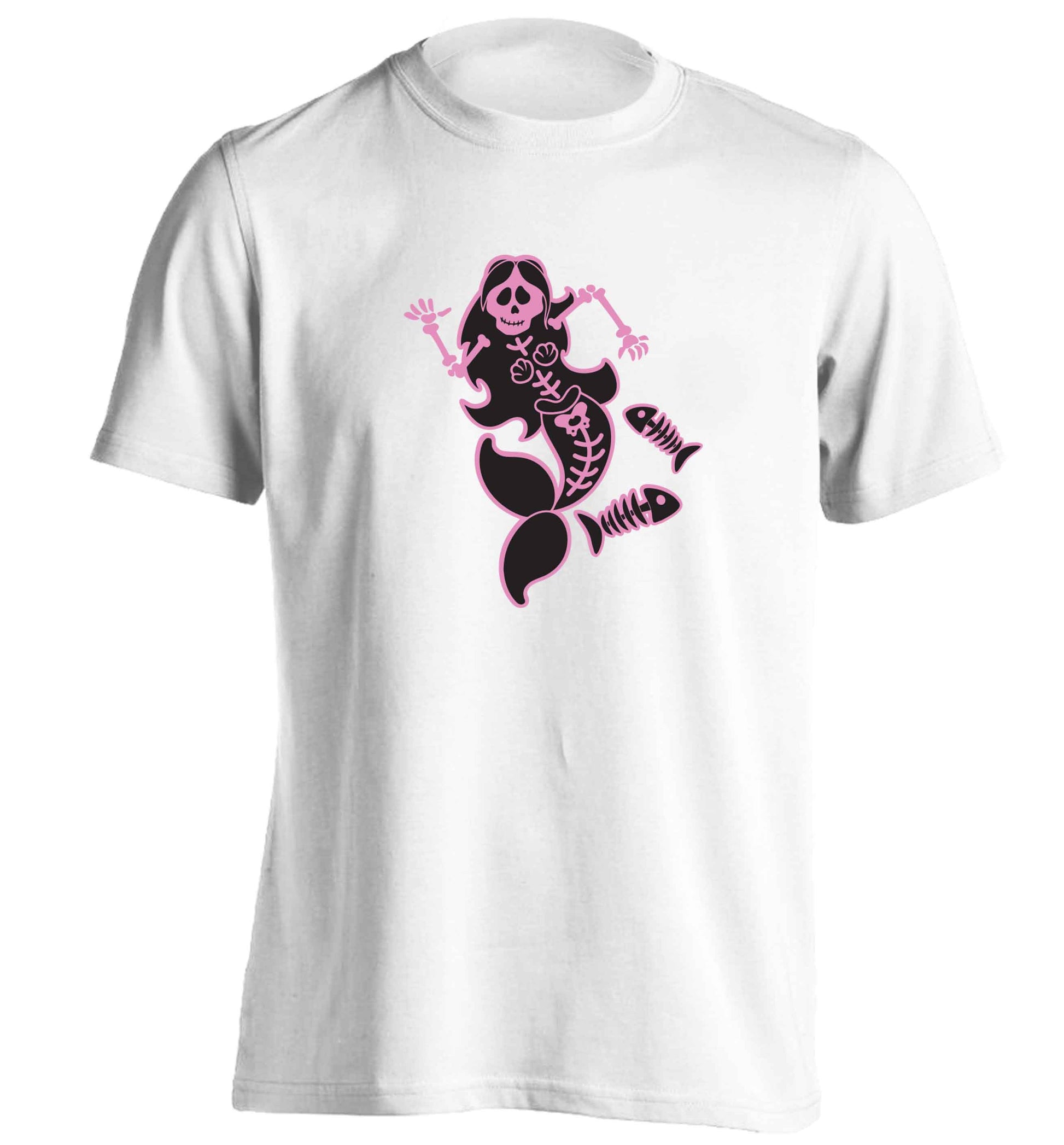 Skeleton mermaid adults unisex white Tshirt 2XL