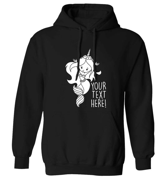 Mermaid with unicorn headband any text adults unisex black hoodie 2XL