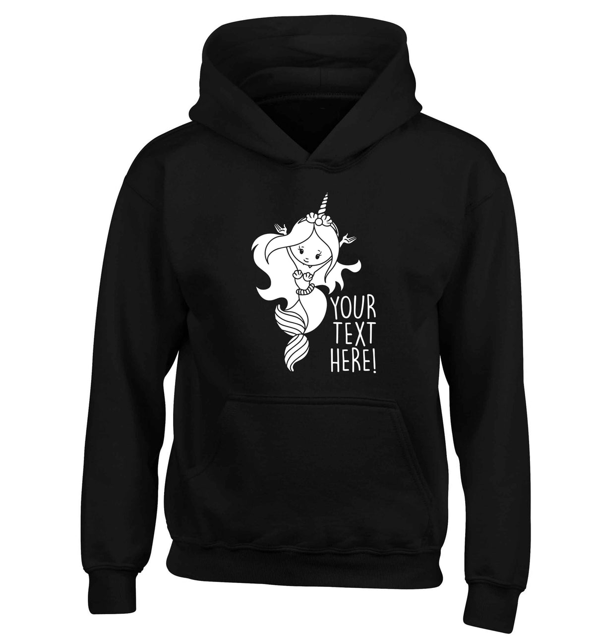 Mermaid with unicorn headband any text children's black hoodie 12-13 Years