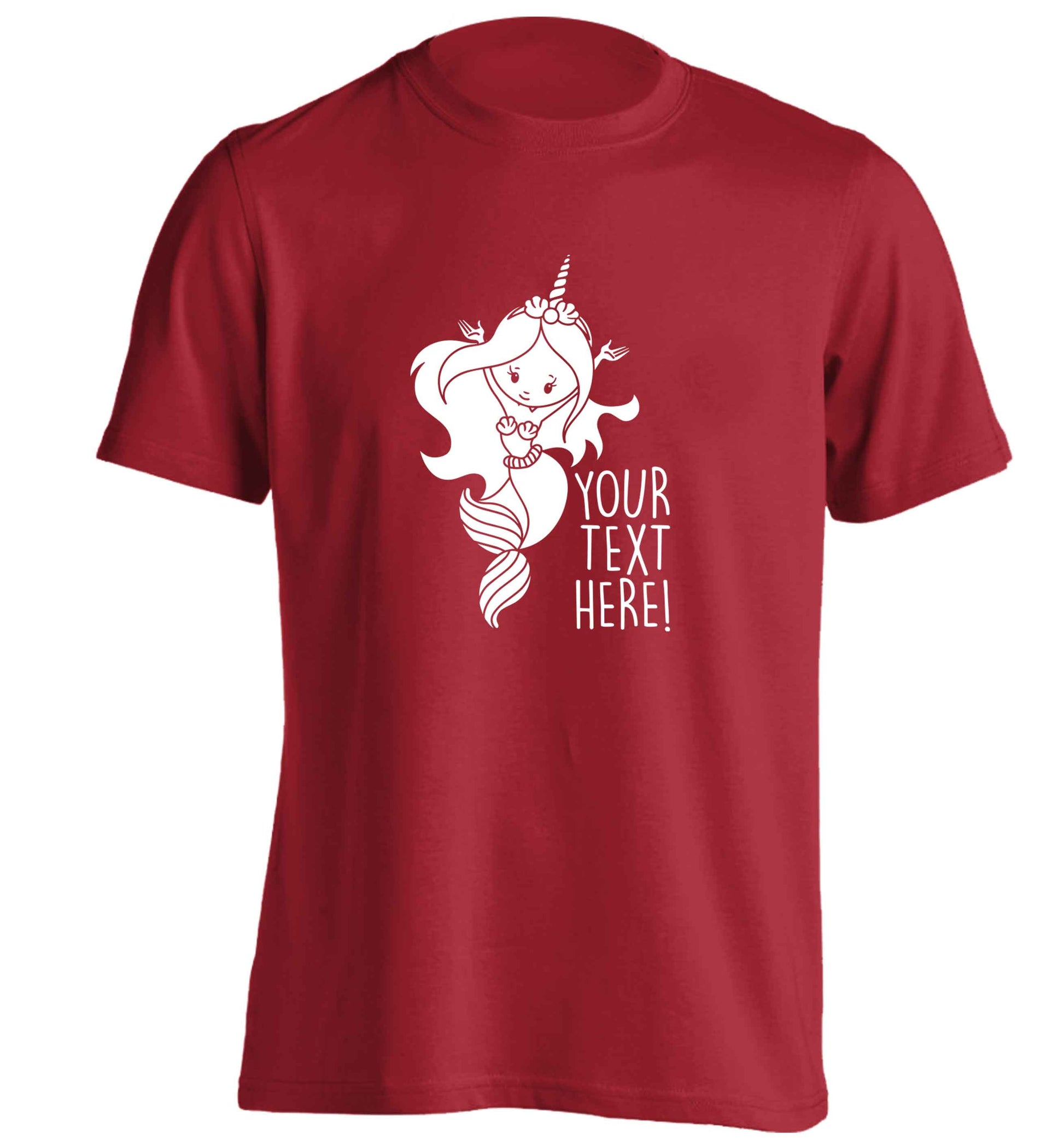 Mermaid with unicorn headband any text adults unisex red Tshirt 2XL