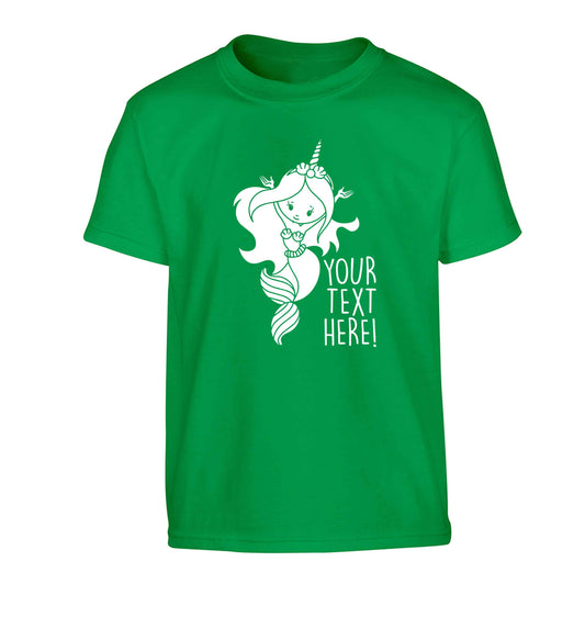 Mermaid with unicorn headband any text Children's green Tshirt 12-13 Years