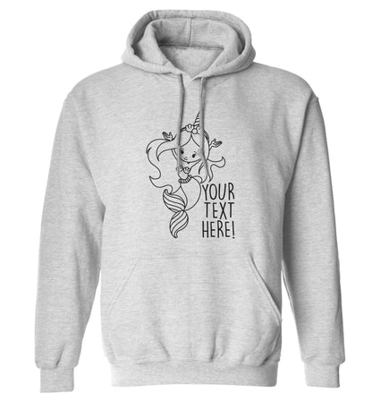 Mermaid with unicorn headband any text adults unisex grey hoodie 2XL
