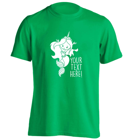 Mermaid with unicorn headband any text adults unisex green Tshirt 2XL
