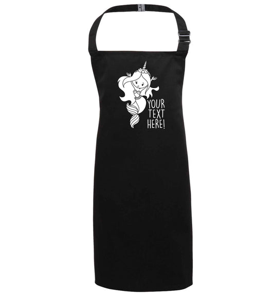 Mermaid with unicorn headband any text black apron 7-10 years