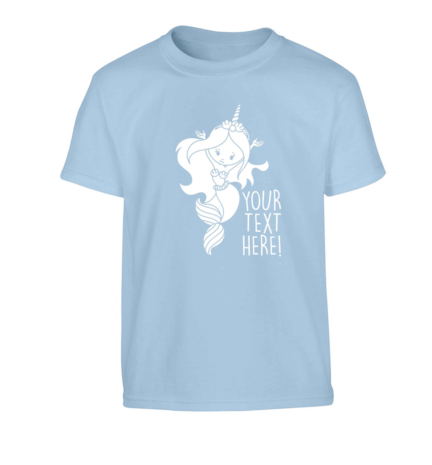 Mermaid with unicorn headband any text Children's light blue Tshirt 12-13 Years