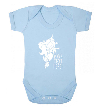 Mermaid with unicorn headband any text baby vest pale blue 18-24 months