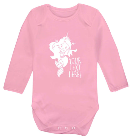 Mermaid with unicorn headband any text baby vest long sleeved pale pink 6-12 months