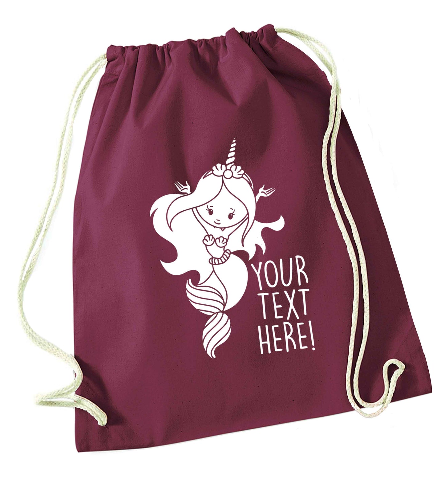 Mermaid with unicorn headband any text maroon drawstring bag
