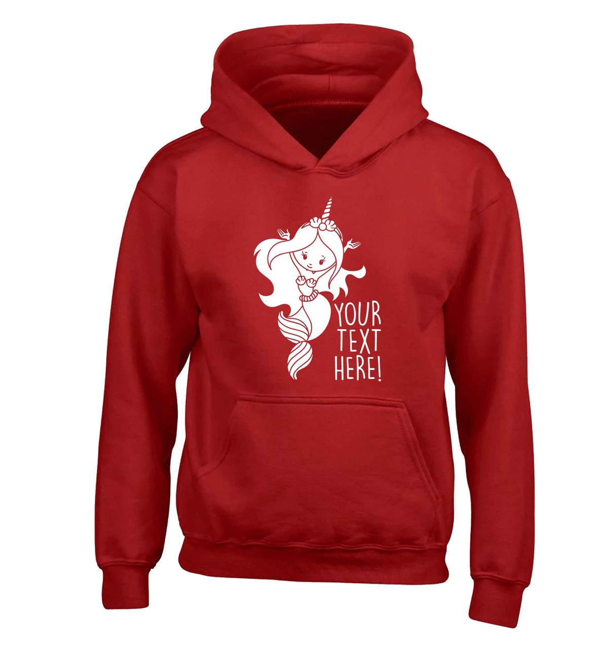 Mermaid with unicorn headband any text children's red hoodie 12-13 Years