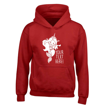 Mermaid with unicorn headband any text children's red hoodie 12-13 Years