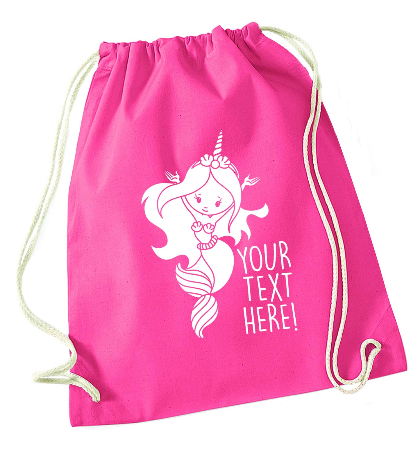 Mermaid with unicorn headband any text pink drawstring bag