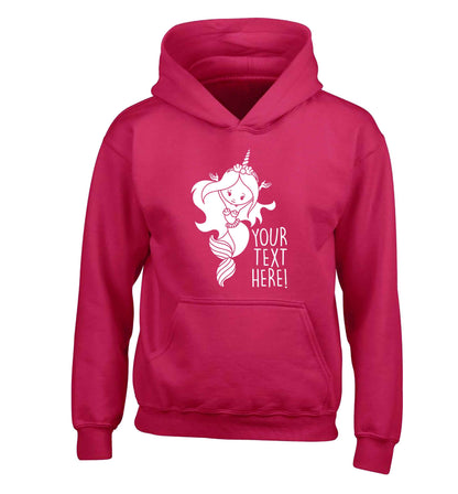 Mermaid with unicorn headband any text children's pink hoodie 12-13 Years