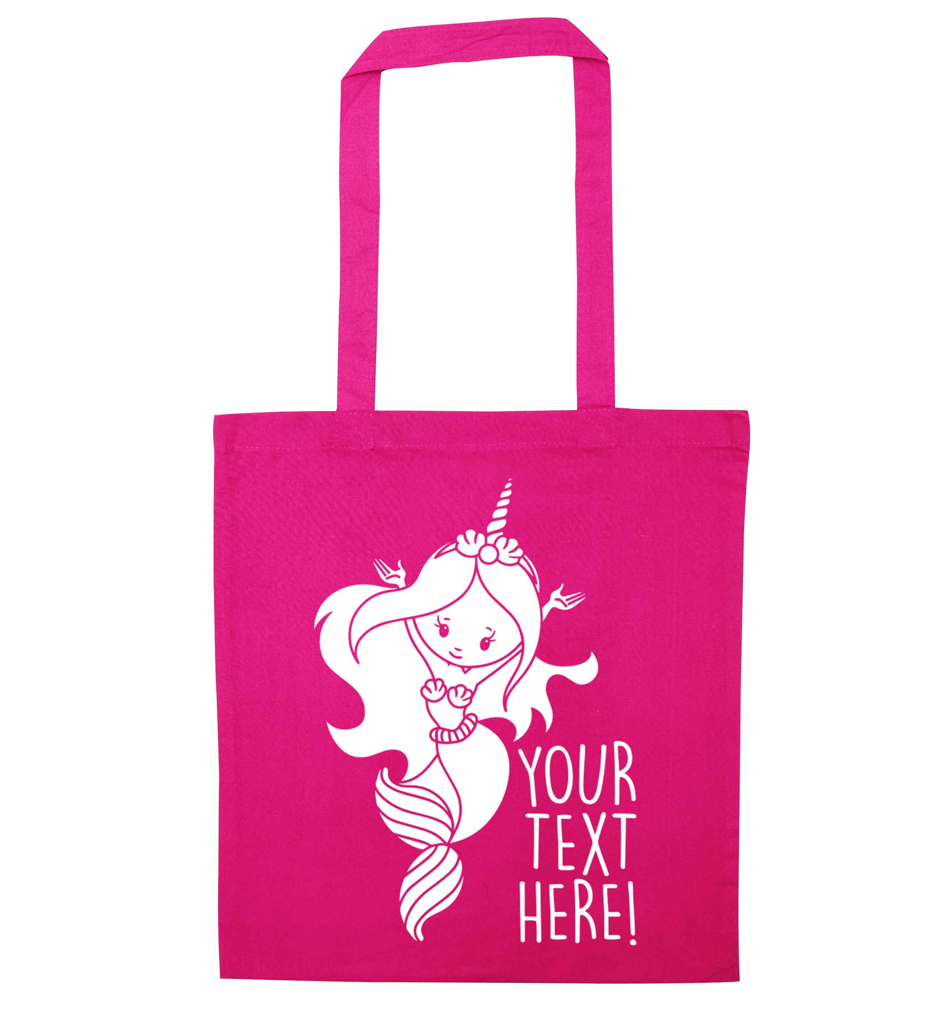 Mermaid with unicorn headband any text pink tote bag