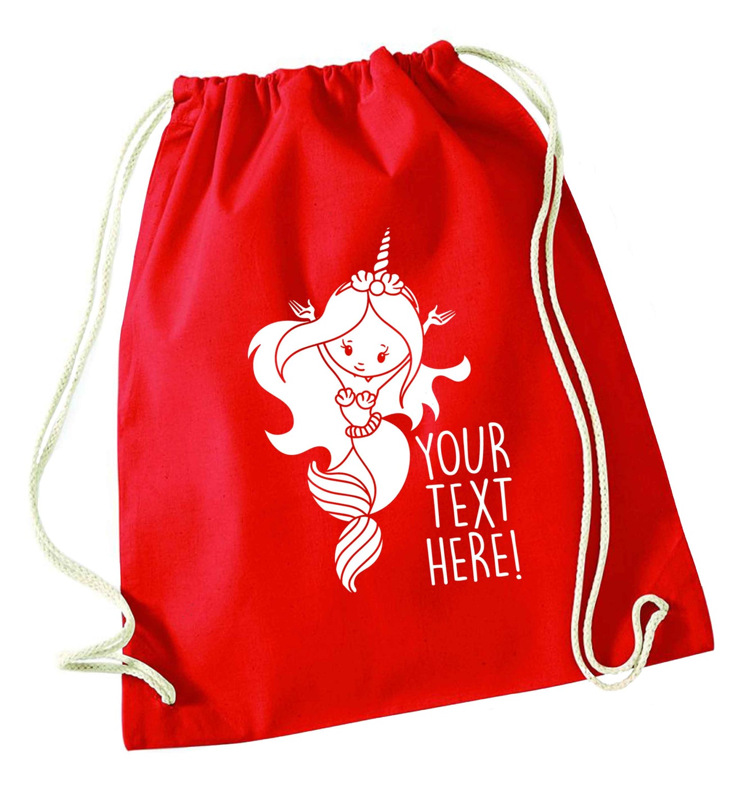 Mermaid with unicorn headband any text red drawstring bag 