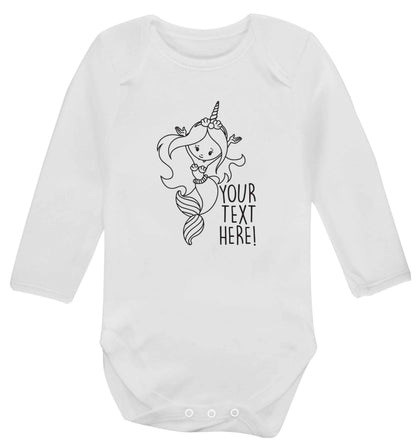 Mermaid with unicorn headband any text baby vest long sleeved white 6-12 months