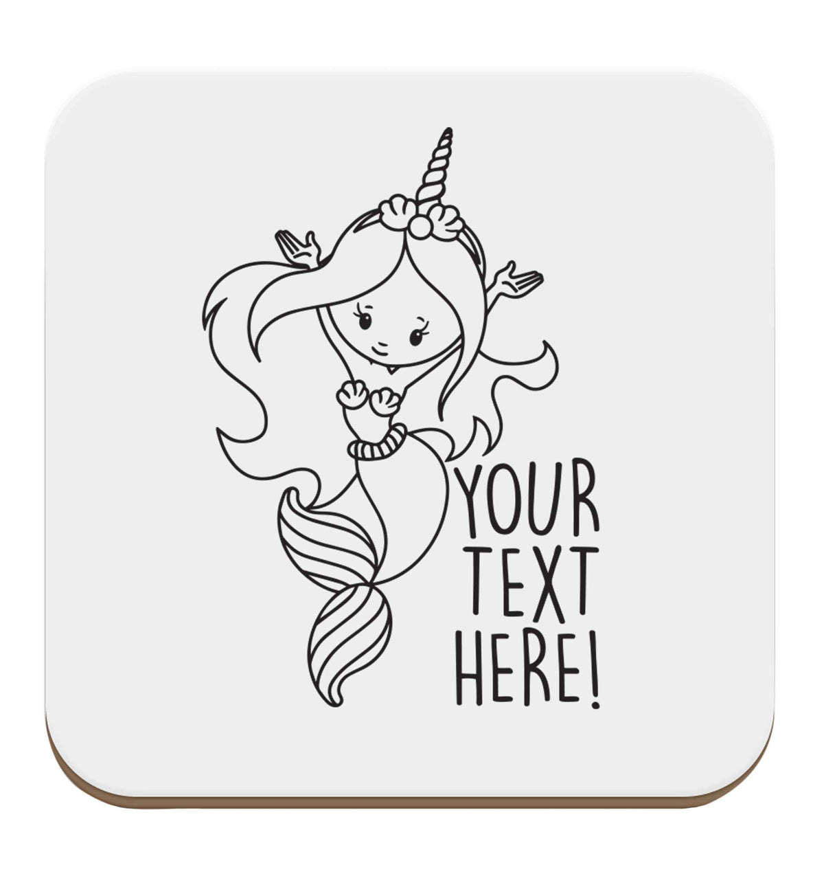 Mermaid with unicorn headband any text set of four coasters