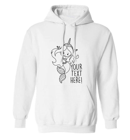 Mermaid with unicorn headband any text adults unisex white hoodie 2XL