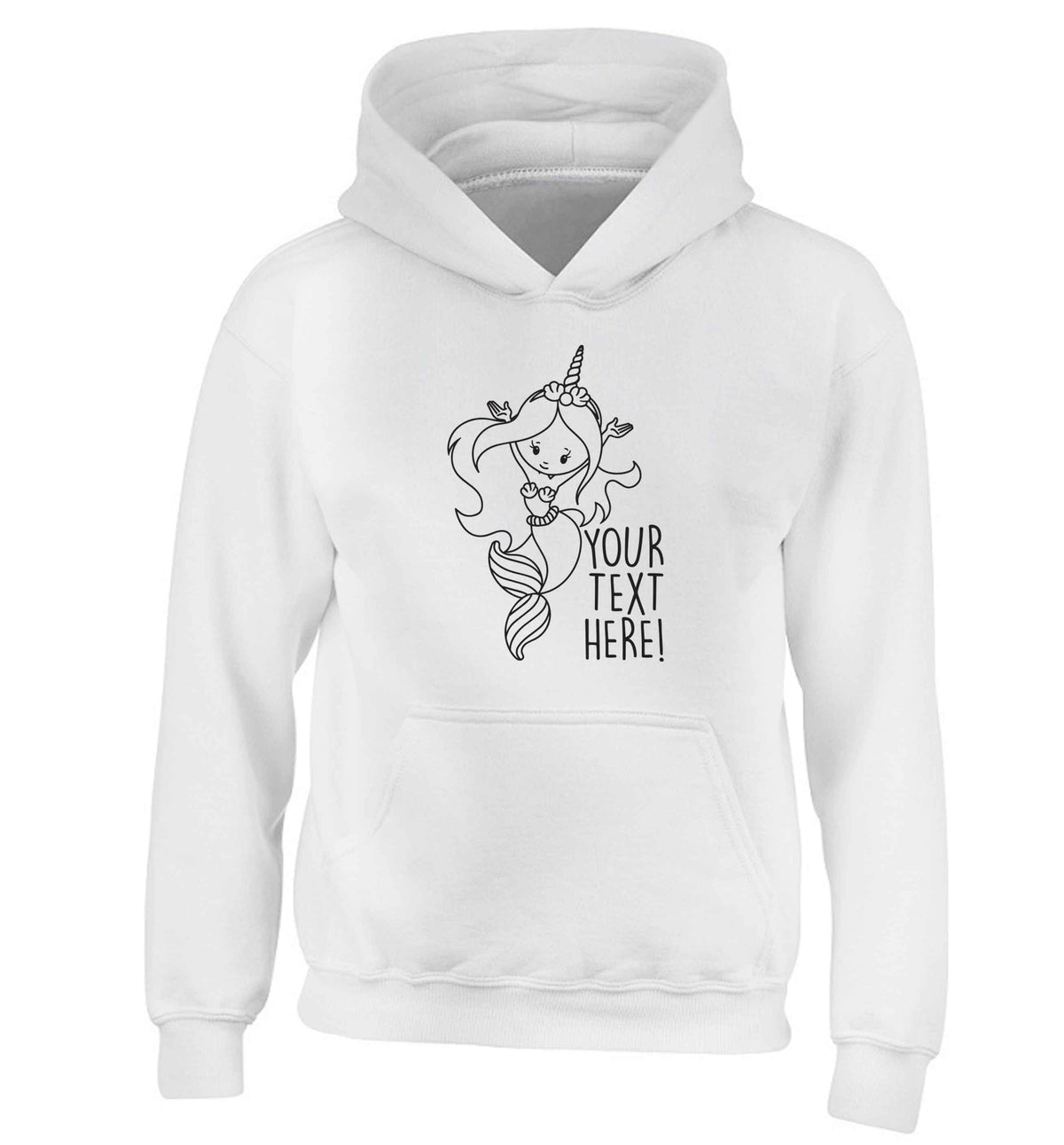 Mermaid with unicorn headband any text children's white hoodie 12-13 Years