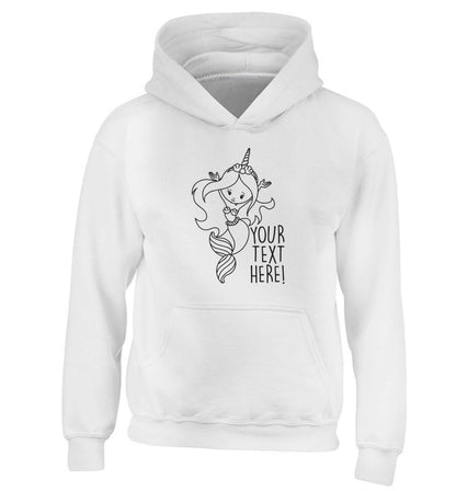 Mermaid with unicorn headband any text children's white hoodie 12-13 Years