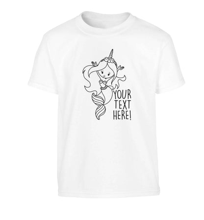 Mermaid with unicorn headband any text Children's white Tshirt 12-13 Years