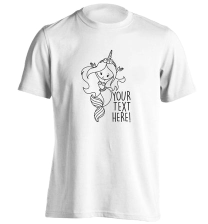 Mermaid with unicorn headband any text adults unisex white Tshirt 2XL