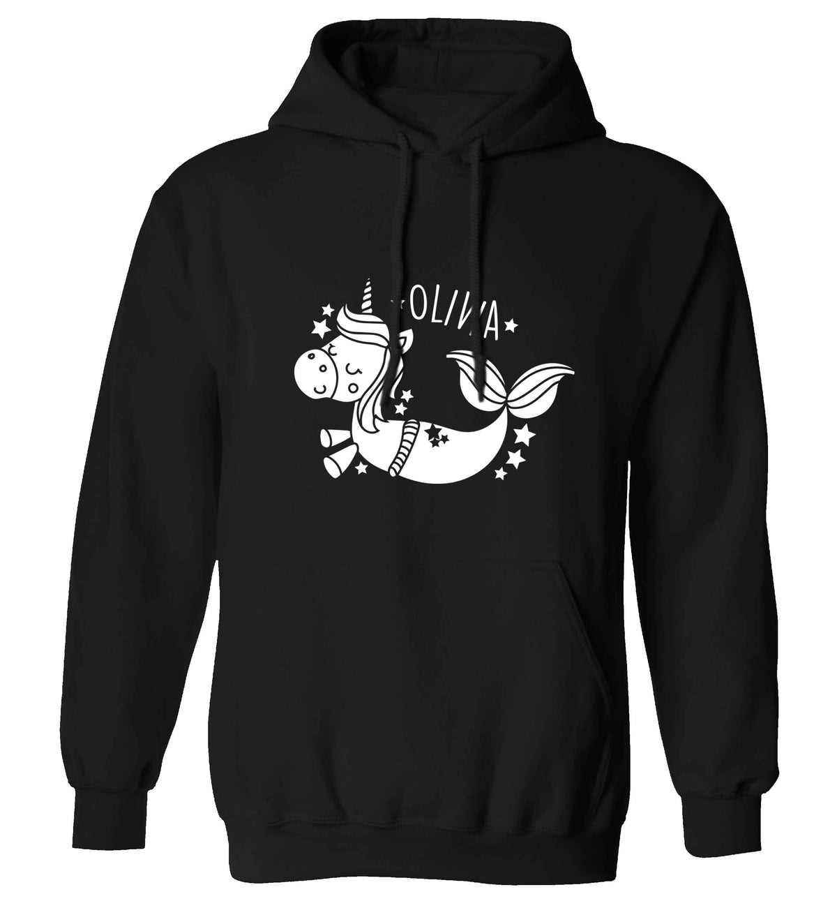 Unicorn mermaid - any name adults unisex black hoodie 2XL