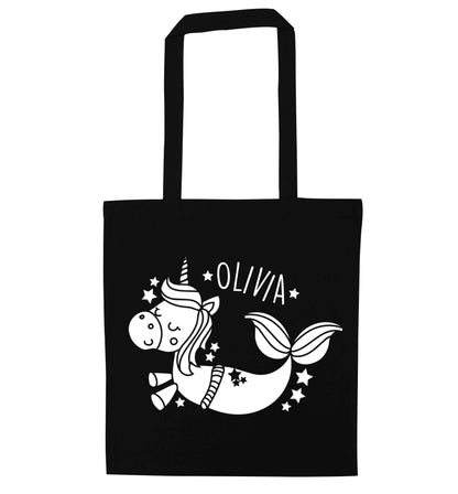 Unicorn mermaid - any name black tote bag