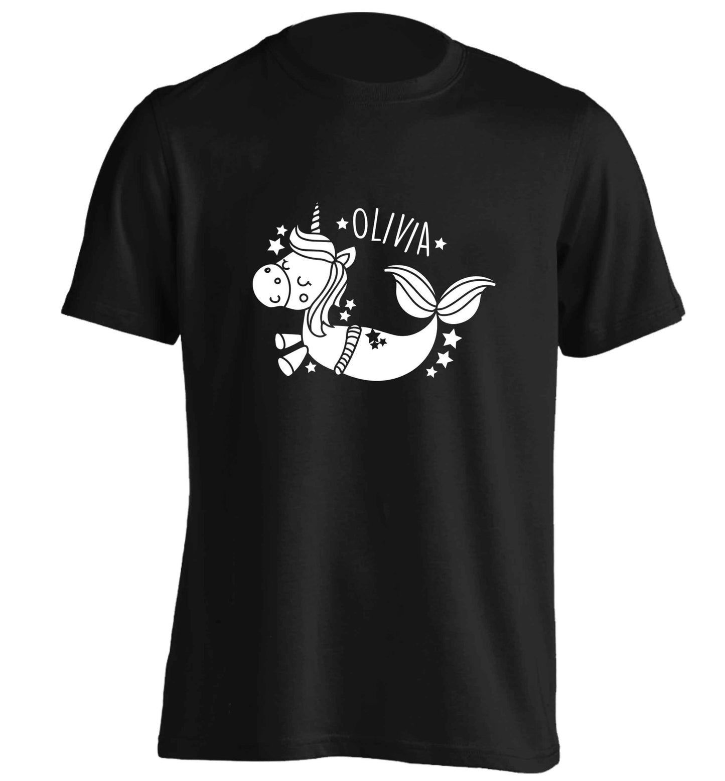 Unicorn mermaid - any name adults unisex black Tshirt 2XL