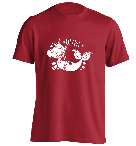 Unicorn mermaid - any name adults unisex red Tshirt 2XL