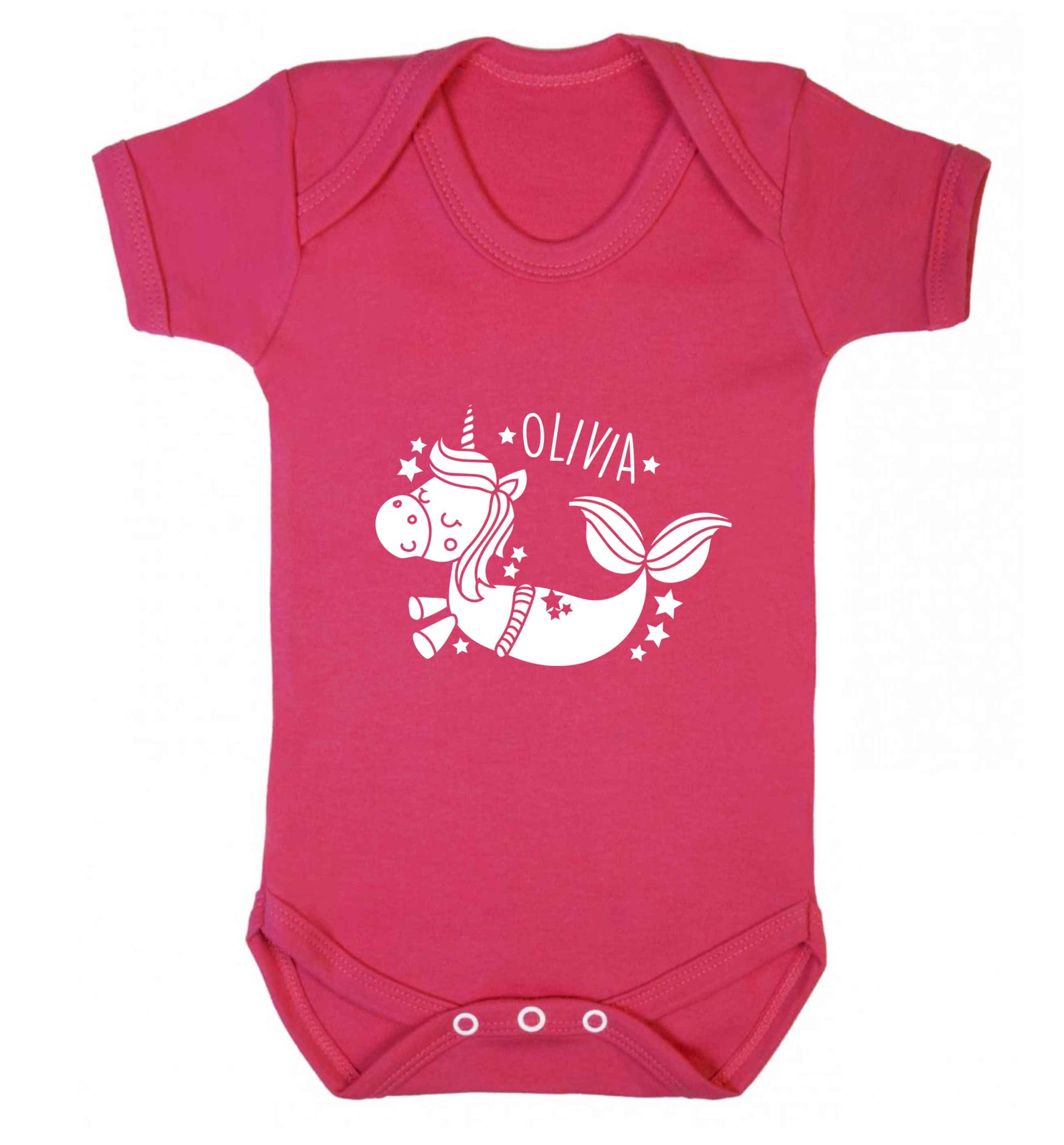 Unicorn mermaid - any name baby vest dark pink 18-24 months