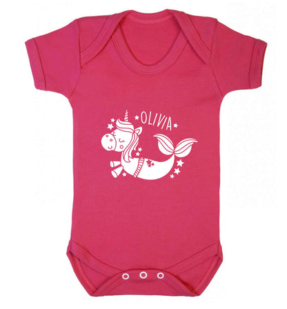 Unicorn mermaid - any name baby vest dark pink 18-24 months