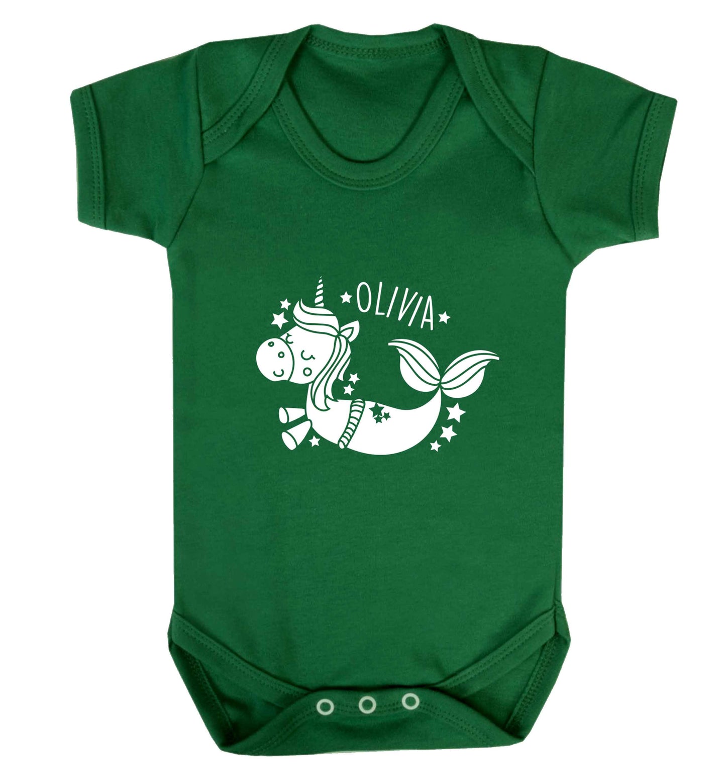 Unicorn mermaid - any name baby vest green 18-24 months