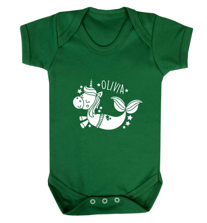 Unicorn mermaid - any name baby vest green 18-24 months