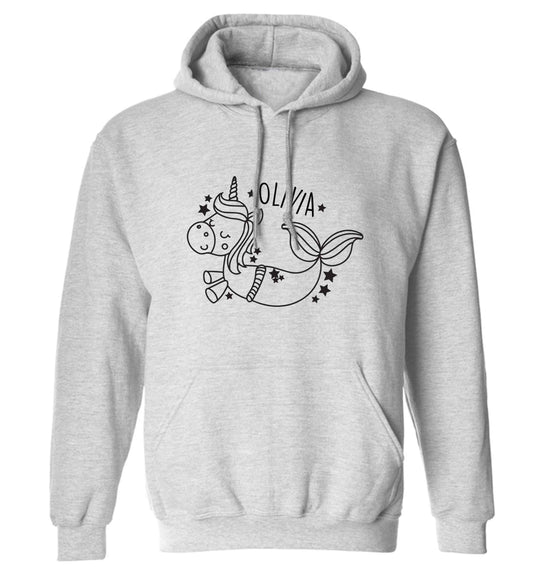 Unicorn mermaid - any name adults unisex grey hoodie 2XL