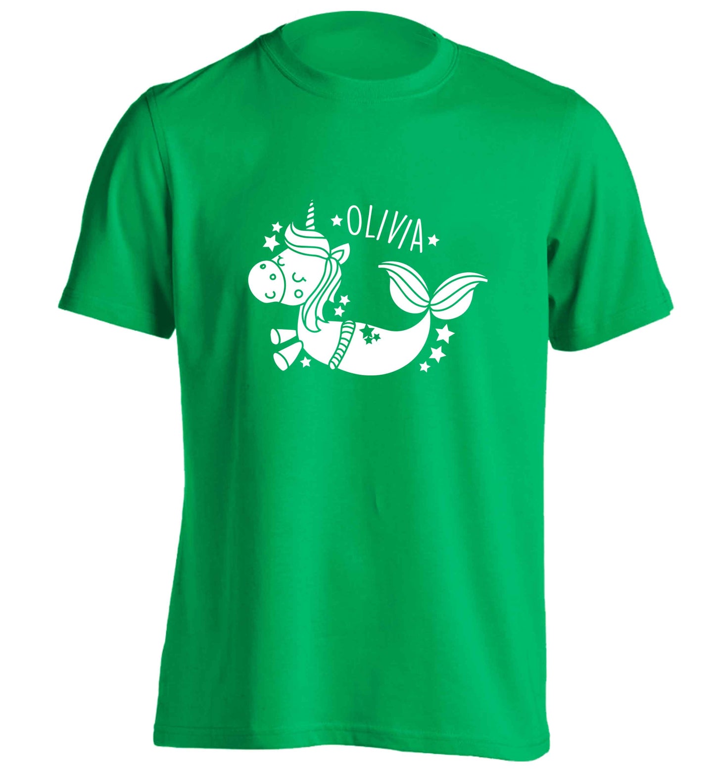 Unicorn mermaid - any name adults unisex green Tshirt 2XL