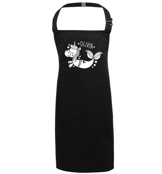 Unicorn mermaid - any name black apron 7-10 years