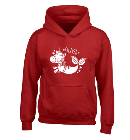 Unicorn mermaid - any name children's red hoodie 12-13 Years