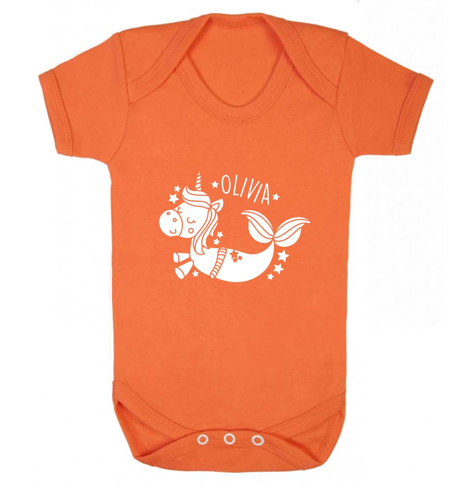 Unicorn mermaid - any name baby vest orange 18-24 months