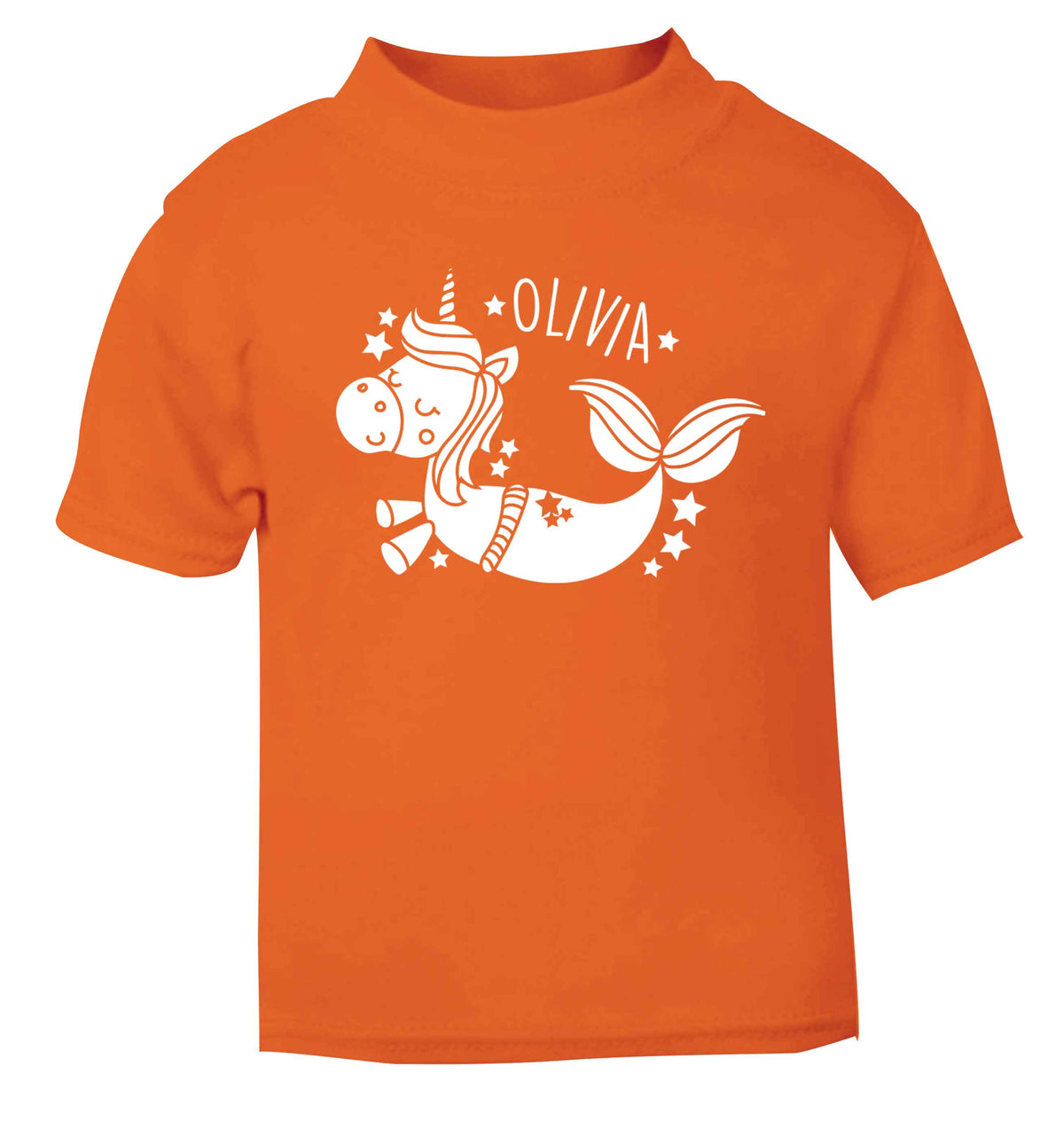 Unicorn mermaid - any name orange baby toddler Tshirt 2 Years