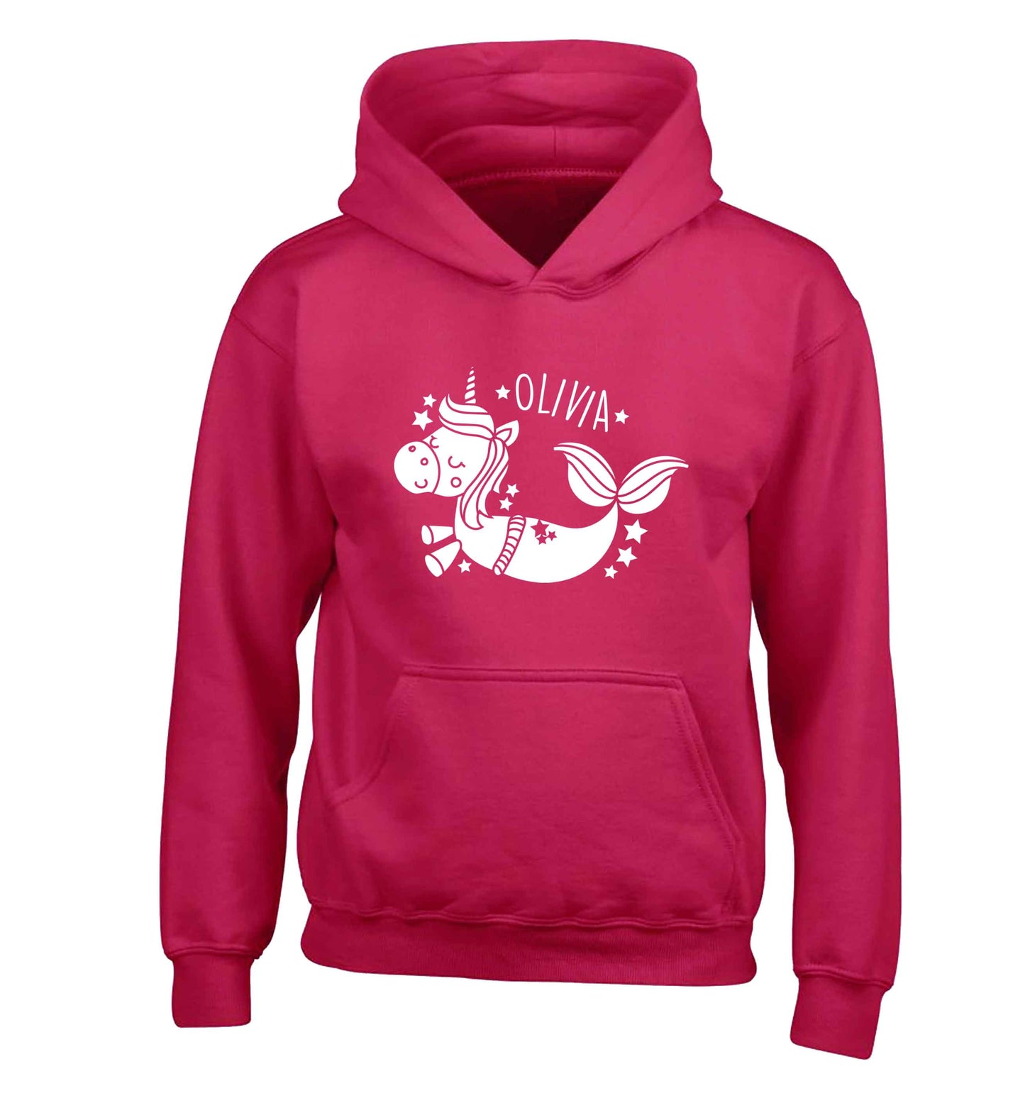 Unicorn mermaid - any name children's pink hoodie 12-13 Years